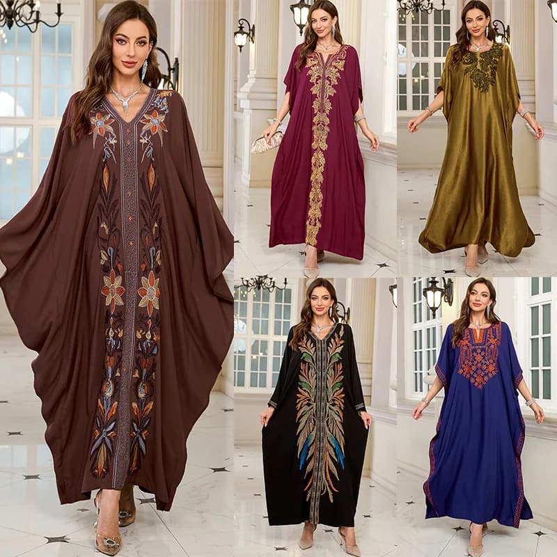 Frauen bestickte lange Kaftane Plus Size Kaftan Kleider Strand Badeanzug Cover Up Moomoo Kleid marokkanische Robe