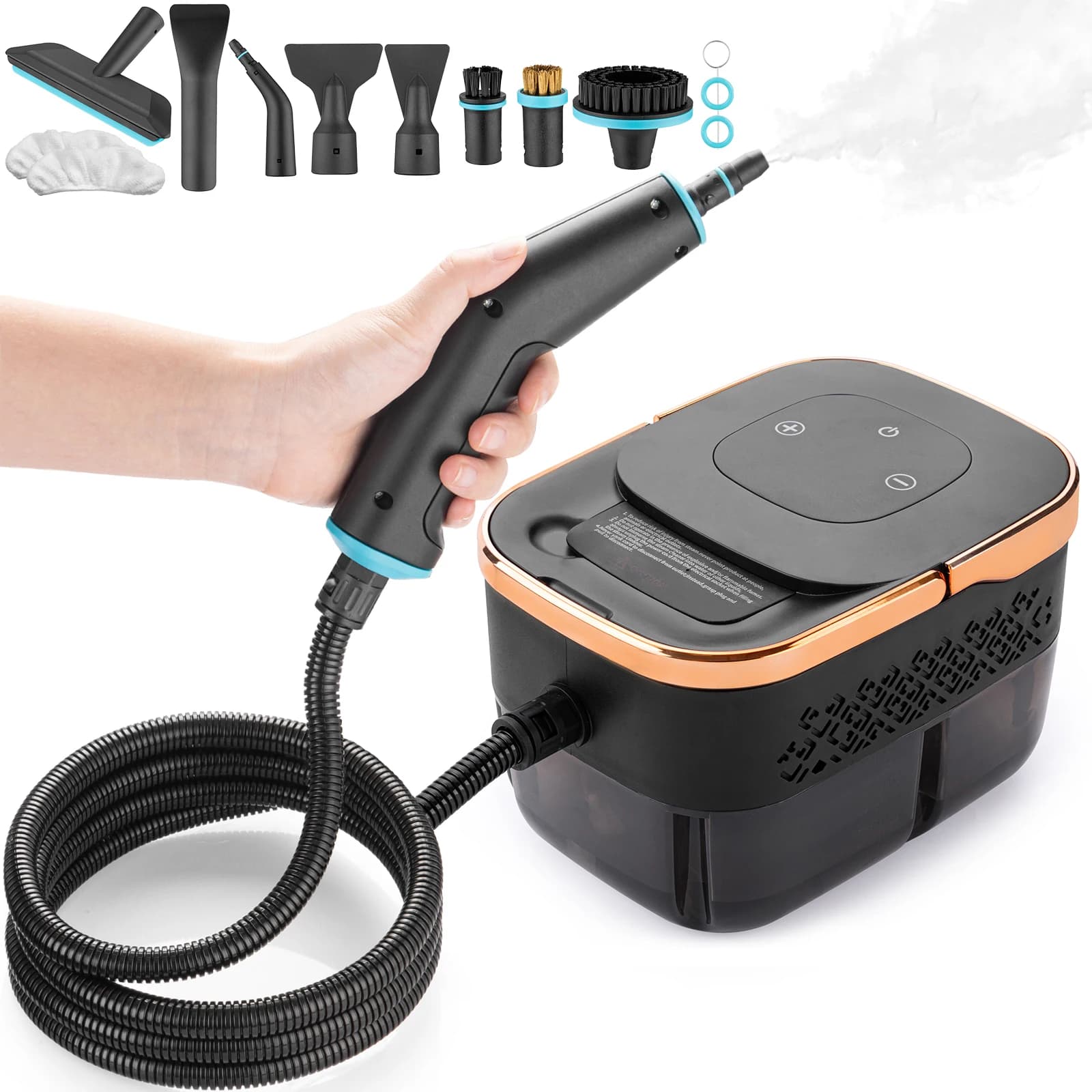 Tragbarer Dampfreiniger, 15s Schnellaufheizung 105 ℃   Temperaturregulierung, 1350 ml Wassertank, für Auto/Zuhause/Fliesen/Möbel + 10