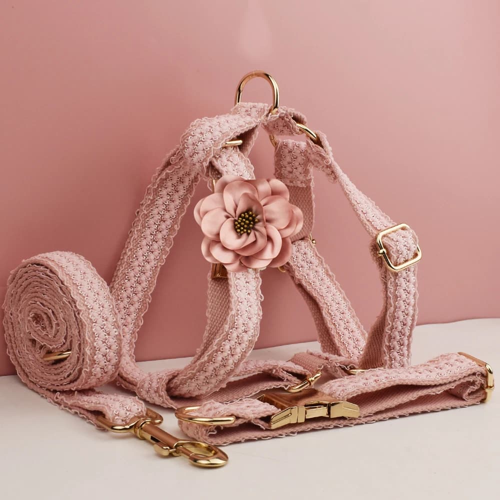 Rosa Spitzen-Hundehalsband, personalisiert, mit graviertem Namensschild, Haustier-Hochzeitshalsband, Geschirr für Hunde, Hundezubehör,