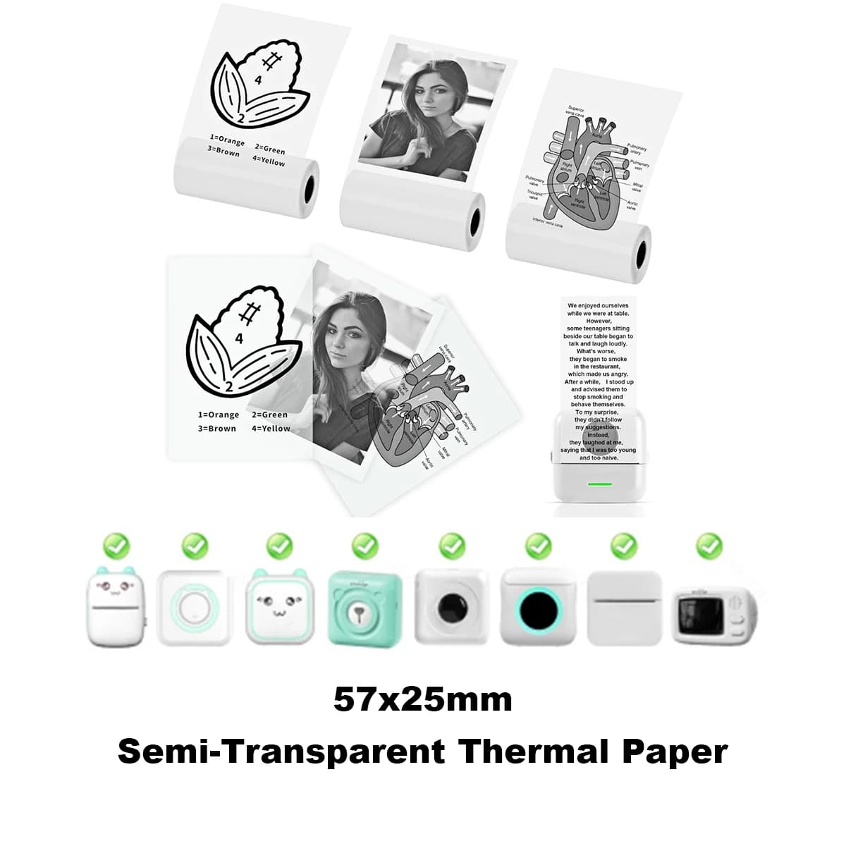 57 x 25 mm transparente Thermopapierrollen, transparent, wasserdicht, für PeriPage/tragbare Drucker, Foto/Scrapbooking/Büro/Heimgebrauch
