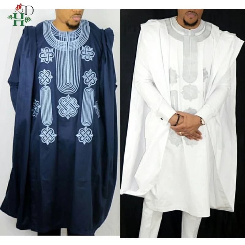 H&D Afrikanischen Anzug Für Männer Robe Hemd Hosen Set Langarm Tops Stickerei Agbada Kleidung Boubou Africain Homme Traditionelle Roben