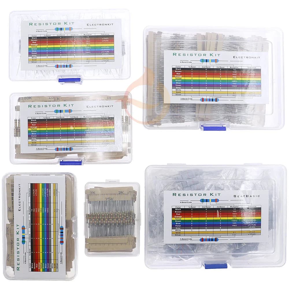 1/8W 1/4W 1/2W 1W 2W 3W 5W 5% 0 Ohm-10m Ohm Kohleschichtwiderstand sortiertes Kit mit Box 1K 2K 5,1K 10K 47K 100K 220K 470K 3M 10M