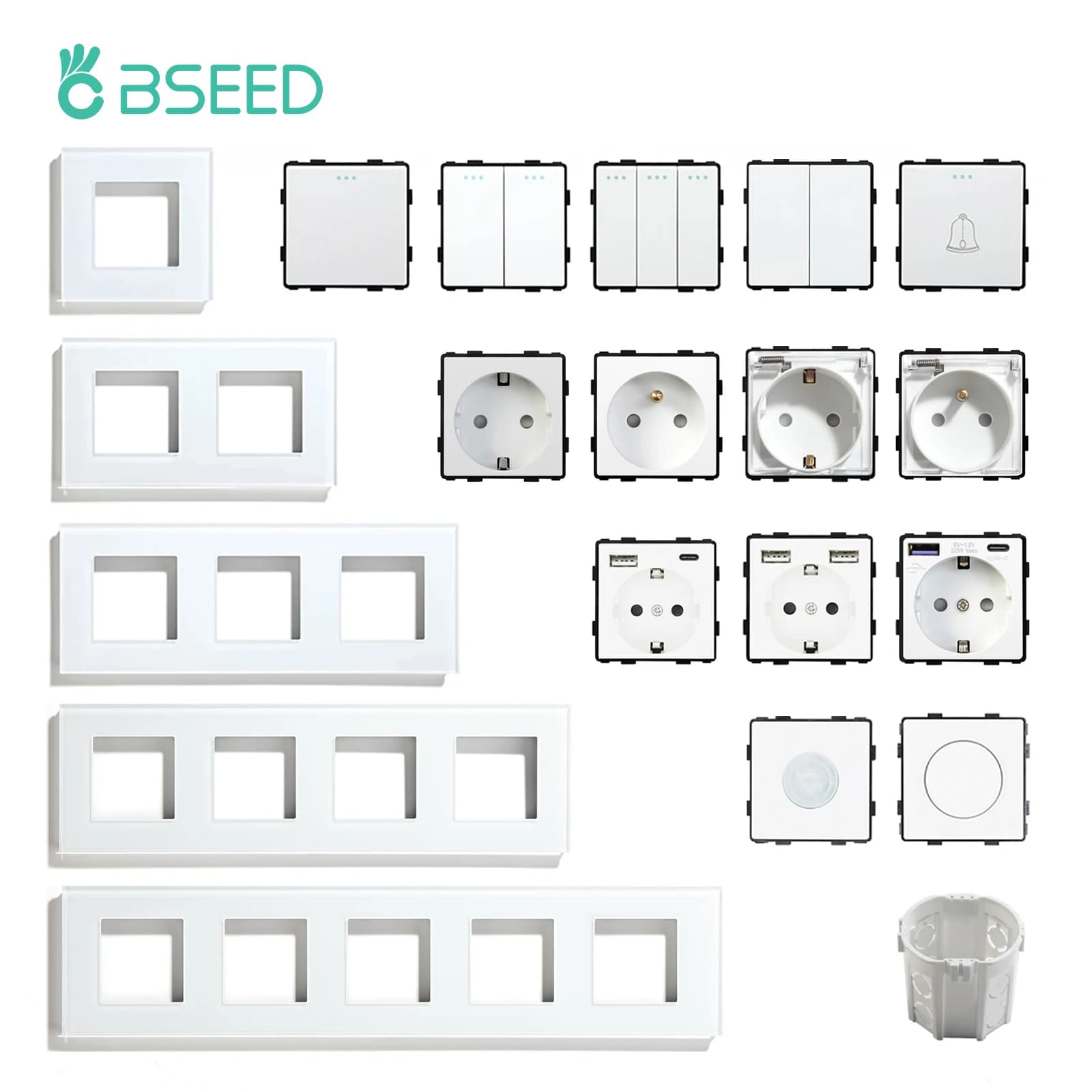 BSEED 1/2/3Gang 1/2Weg Wand Taste Schalter Wand Steckdose Steckdosen Teil Glas Rahmen DIY Modul Teil Freie Kombination