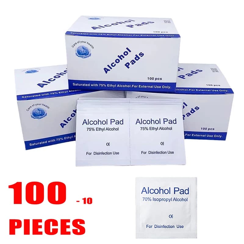 10/100Pcs Einweg Alkohol Baumwolle Pads Desinfektionsmittel Wischen Alkohol Tabletten Hause Outdoor Reinigung Pflege Werkzeuge 75% Alkohol nass