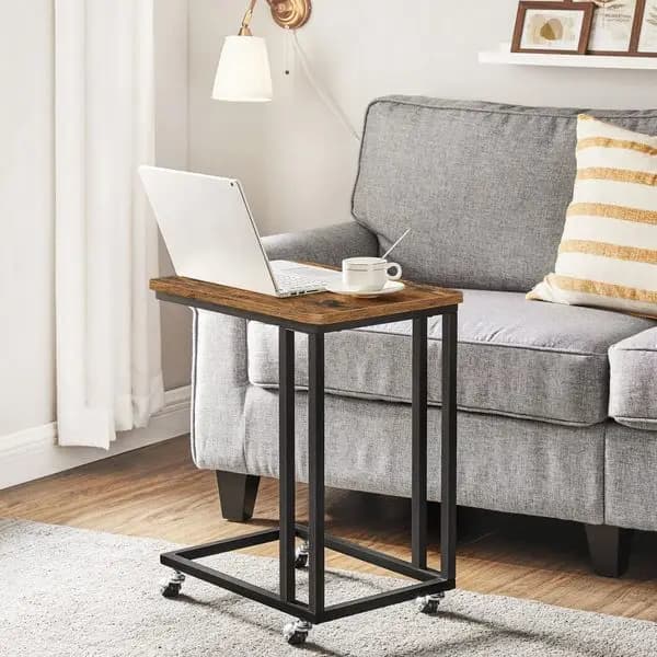VASAGLE Beistelltisch (2-St), mit Rollen, C-Form, mobiler Kaffeetisch, 35 x 50 x 60 cm