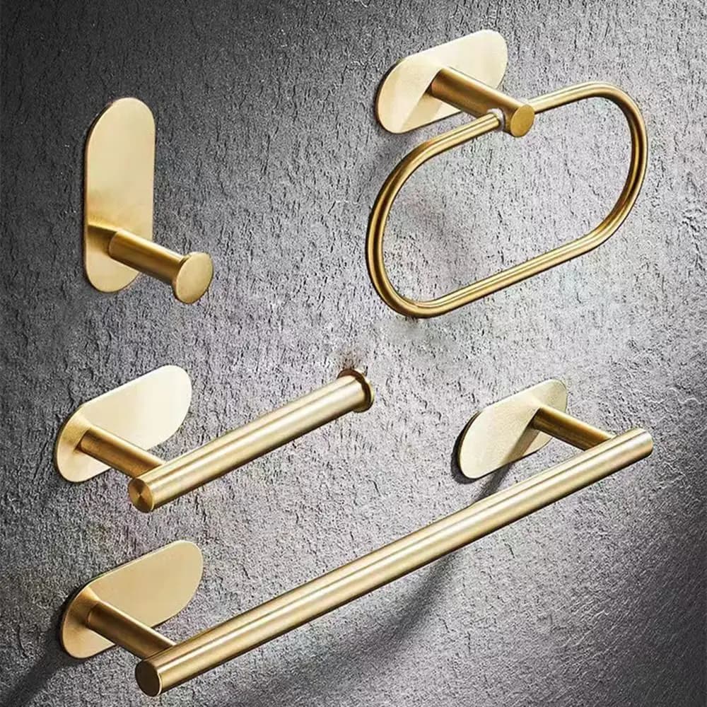 Langlebiger goldener Handtuchhalter, selbstklebend, ohne Bohren, Badezimmerhaken, Badezimmer-Organizer aus Edelstahl, Küchenaufbewahrungsregal