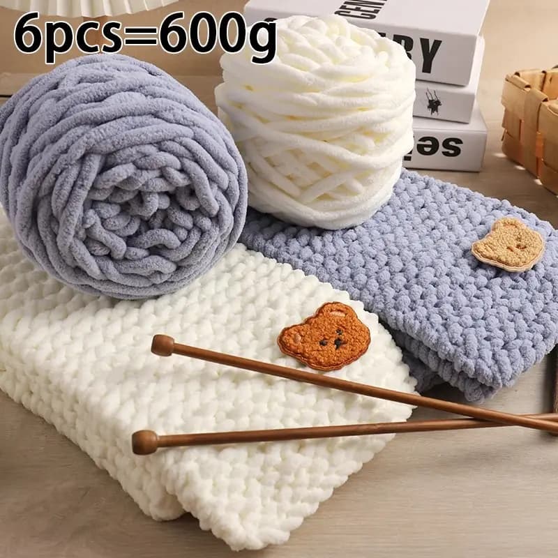 6 Fadenkugeln + 1 Teddybär-Schmuck, handgefertigtes Geschenk, gewebter Schalfaden, DIY-Eisstreifenfaden, dicker Garnknäuel