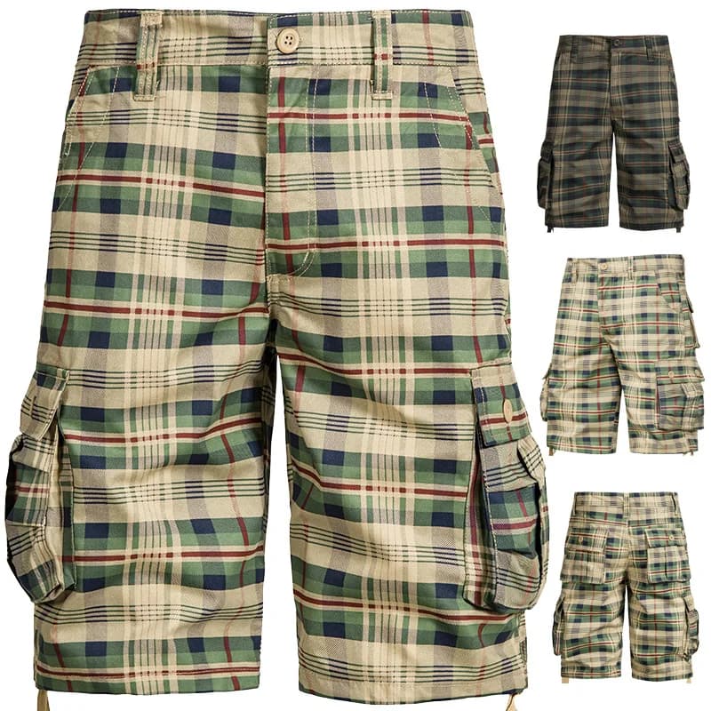 2025 neue Sommer 100% Baumwolle Plaid Shorts Männer Hohe Qualität Beiläufige Gerade Männer Cargo-Shorts Mehrere Taschen Strand Shorts MY936