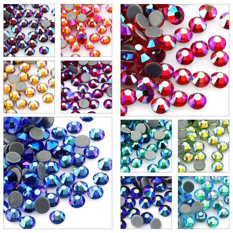 SS6-SS30 Mehrfarbige Kristall AB Hotfix Strasssteine, superglitzernde Strass-Steine zum Aufbügeln für Nagelkunst, Stoff und Kleidung.