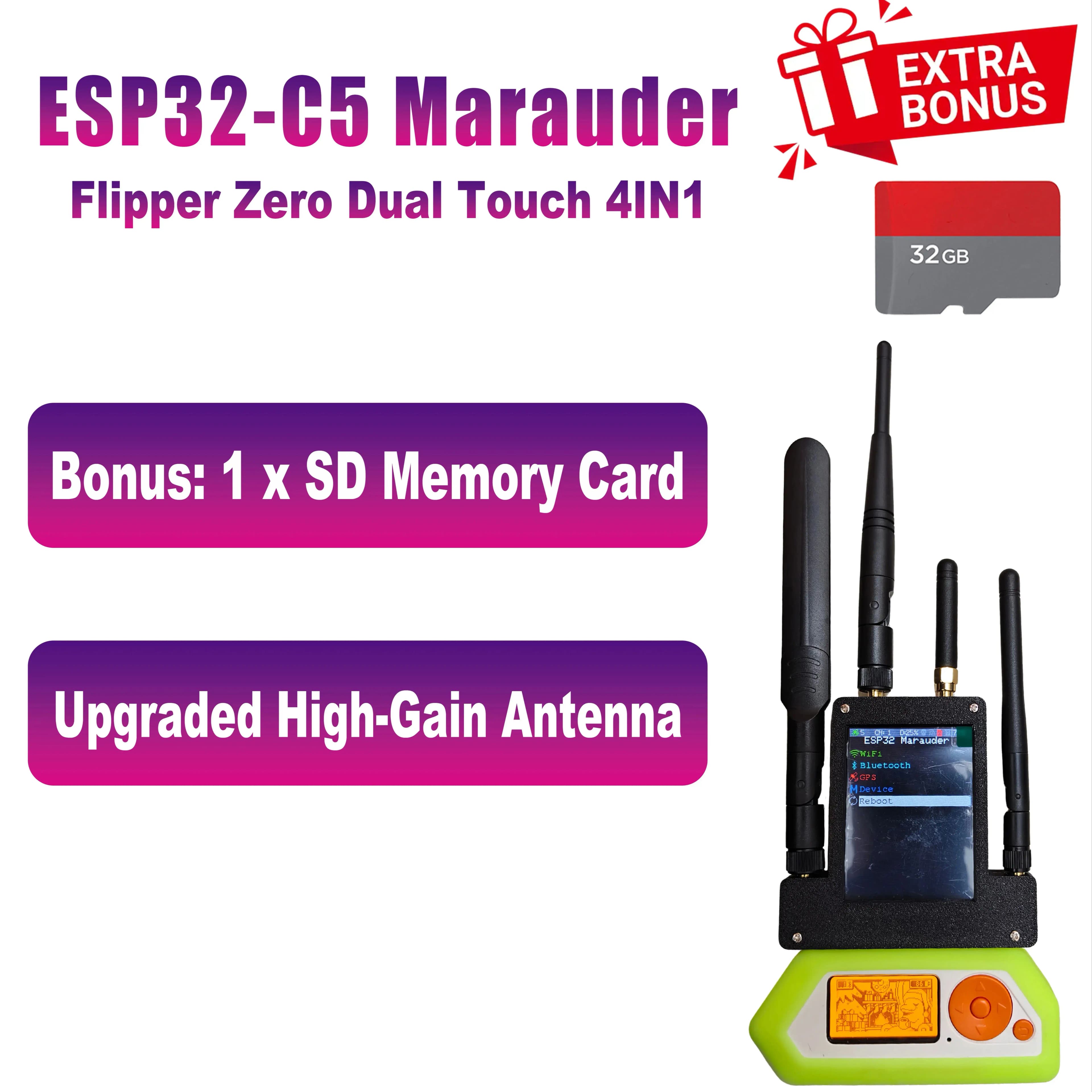 Flipper Zero Marauder 5G Version Externes Modul-Kit 433MHz RF ESP32C5 GPS-Module mit 2,8-Zoll-Bildschirm für Signal-/Datenanalyse