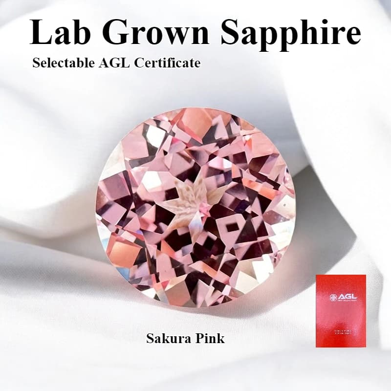 Rundschliff im Labor gezüchteter Saphir, Sakura-Rosa, loser Edelstein, DIY-Ring, Halskette, Ohrringe, Hauptmaterialien, wählbares AGL-Zertifikat