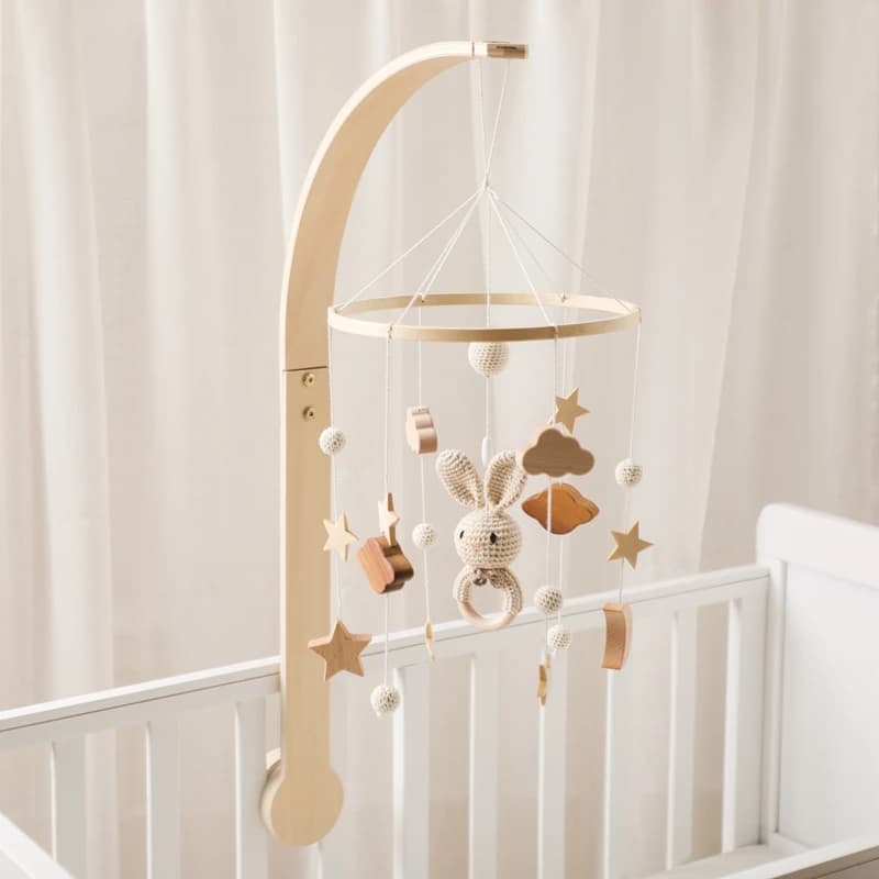 Baby Holz Bett Glocke Halterung Rassel Spielzeug 0-12 Monate Neugeborenen Spieluhr Bett Glocke Hängen Spielzeug Halter Halterung Infant krippe Junge