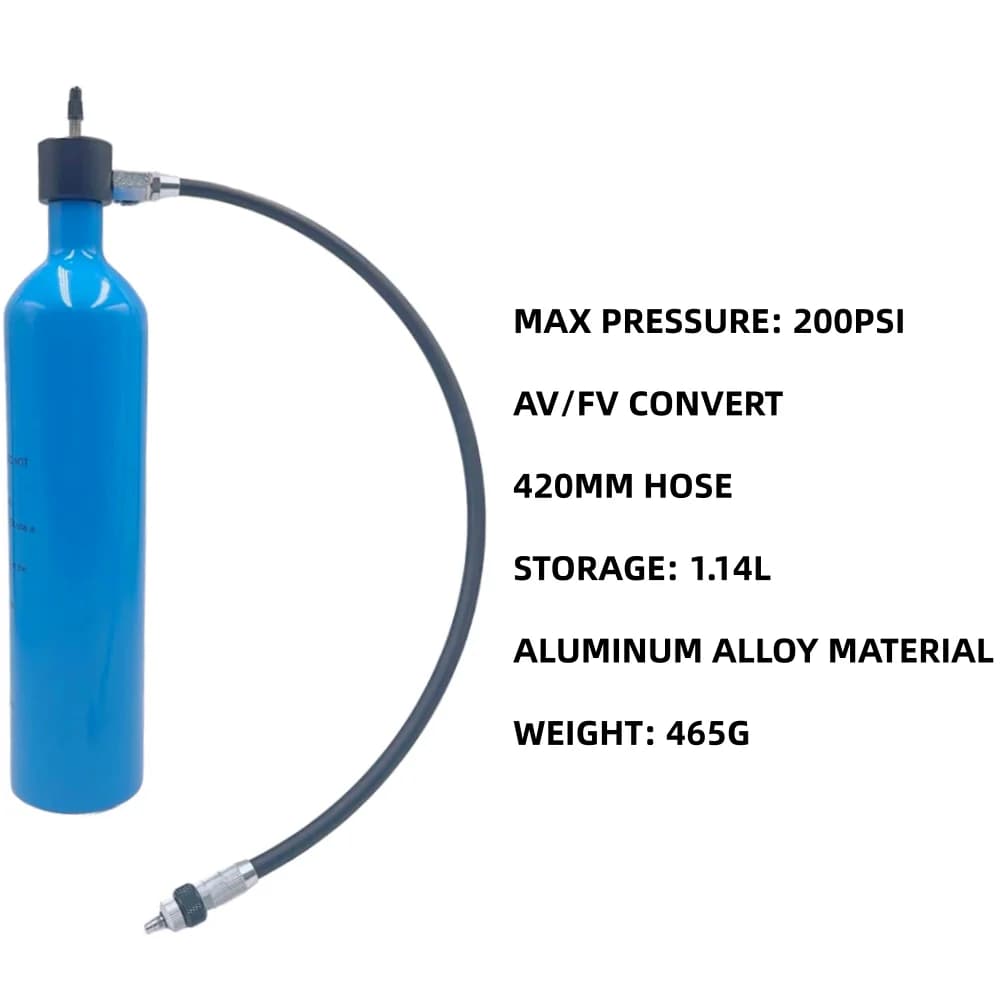 Schlauchloser Reifen-Luftverstärker, 1,15 l, Aluminiumlegierung, MTB, Straßenfüller, Reifen-Luftflasche – Ventil, Gasflasche und Zubehör
