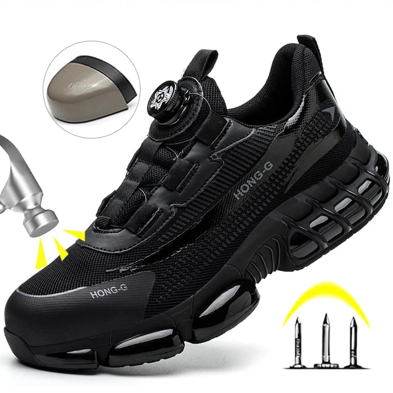 Herren-Arbeitsschuhe, Arbeitsschuhe mit Drehschnalle, Schutzschuhe, Sicherheit, industrielle, pannensichere, bruchsichere Stahlkappenschuhe
