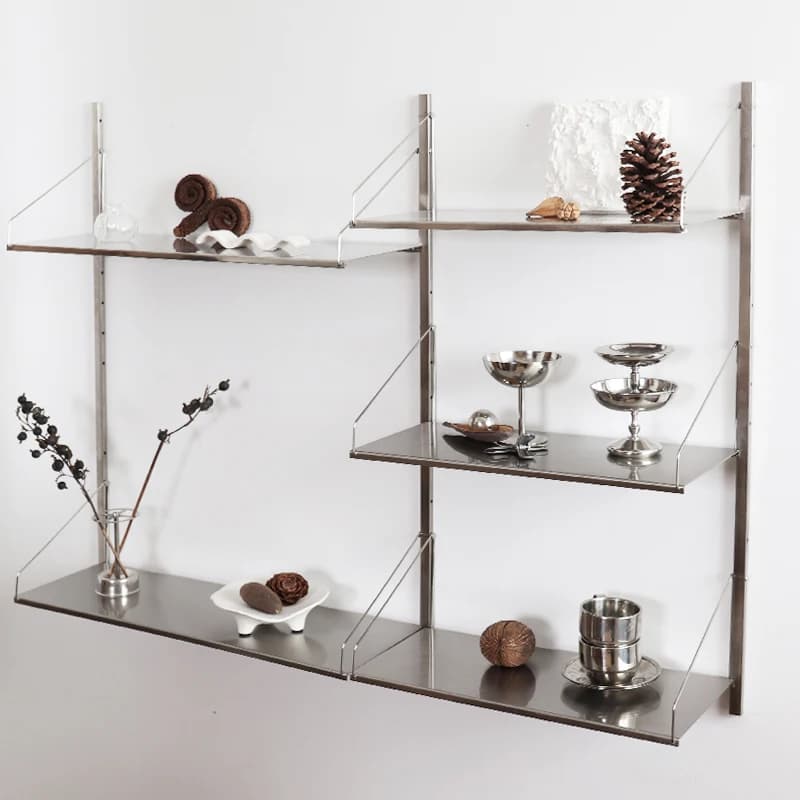 Minimalistisches Bücherregal Edelstahl-Regale Wandmontiertes Aufbewahrungssystem Offenes Bücherregal mit Schienenhalterungen für Wohnzimmer