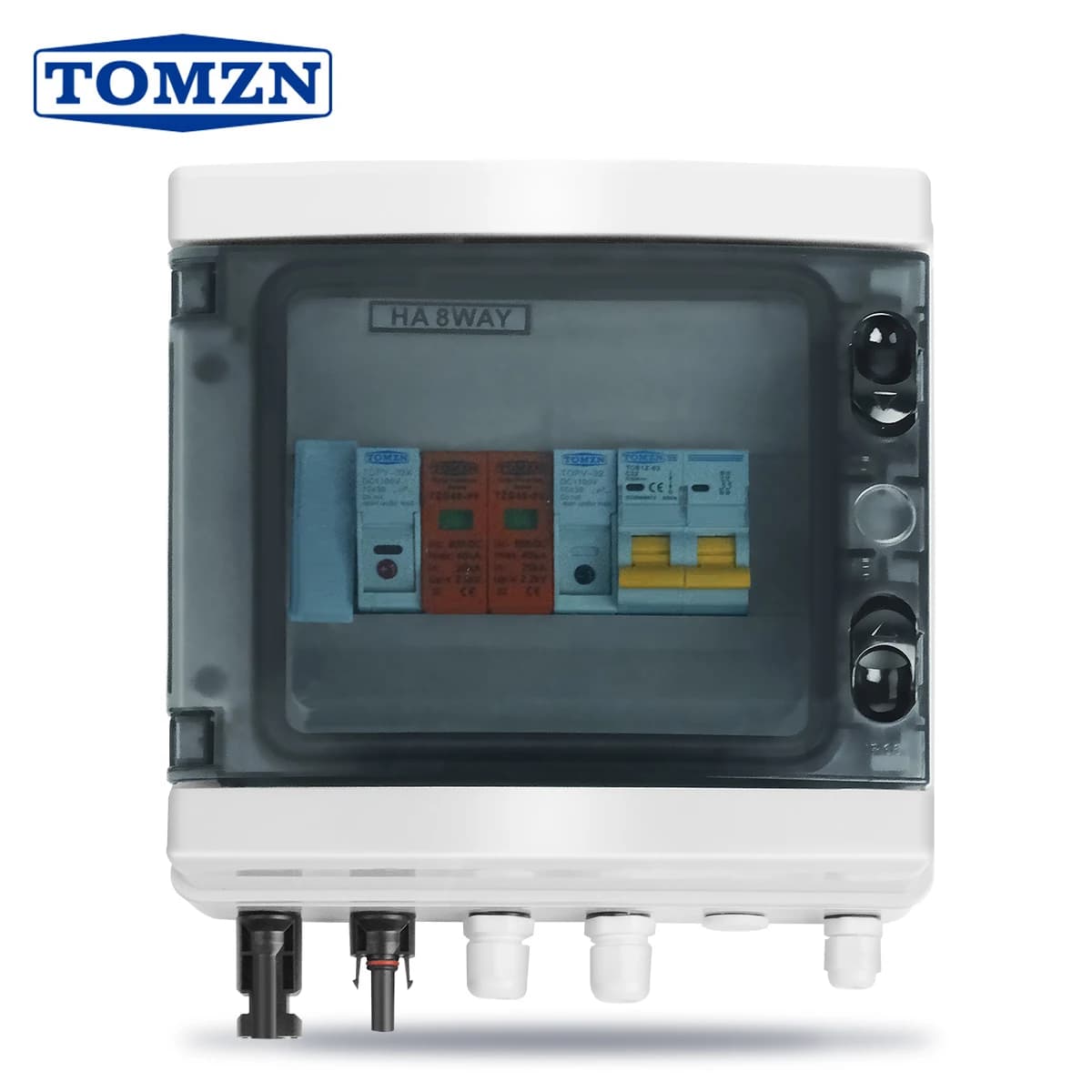 TOMZN Solar Photovoltaik PV-Combiner-Box mit Blitzschutz 1 Eingang 1 Ausgang DC 600V Sicherung MCB SPD Wasserdichte Box IP65