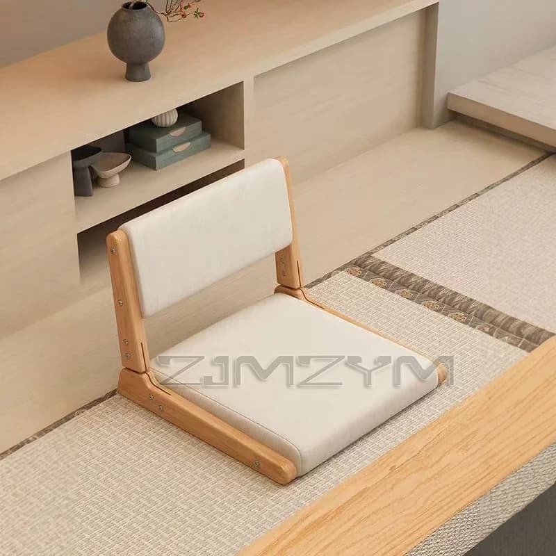 Japanischer Tatami-Stuhl, Rückenlehne, Massivholzbett, beinloser Sitz, Erkerfenster, einzelnes faules Sofa, Bodenstuhl, Schlafzimmerhocker, Möbel