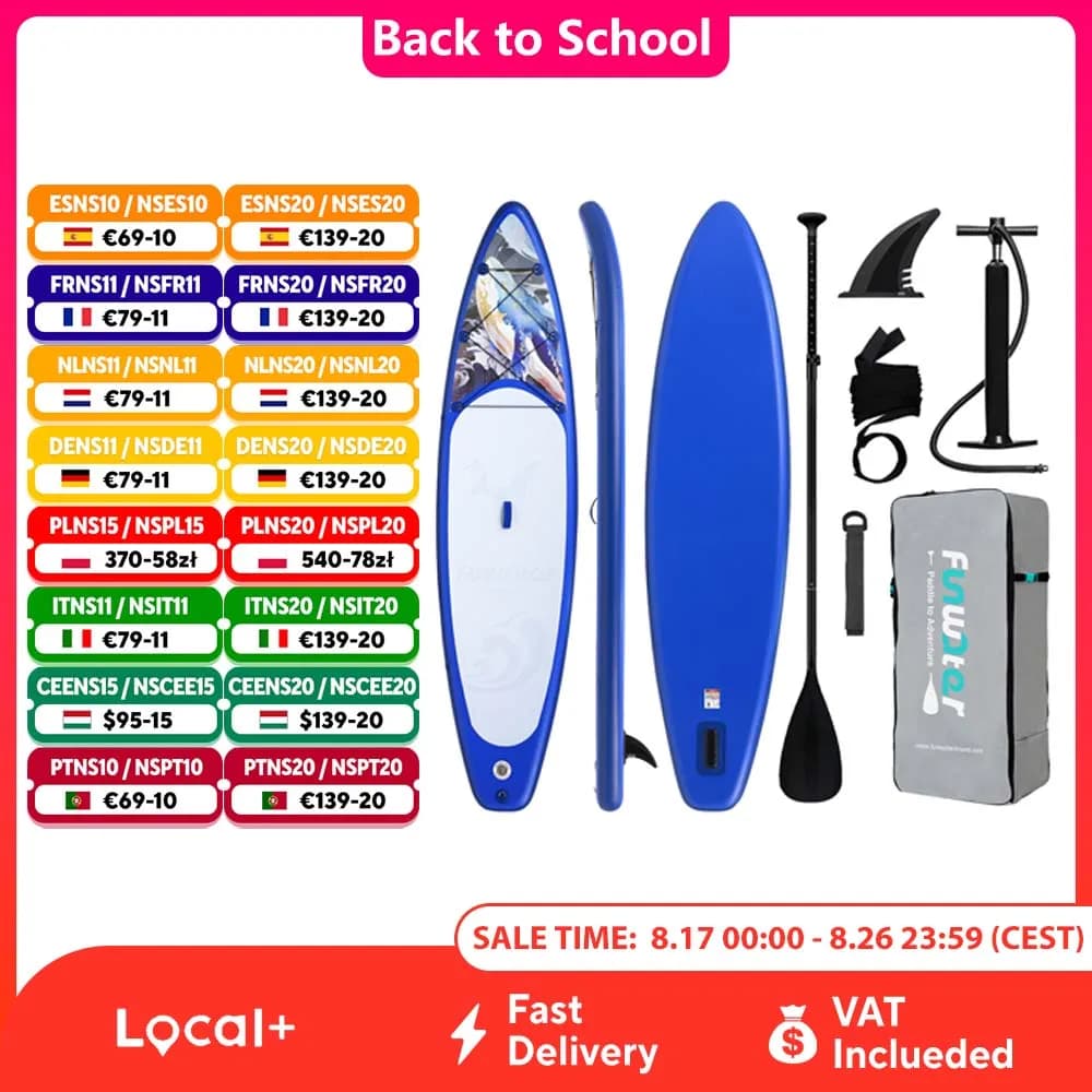 Funwater Stand Up Paddle Board Surfbrett, aufblasbares Stand Up Paddling Board, Surf-Sup-Board mit Zubehör, maximale Belastung 330 Pfund