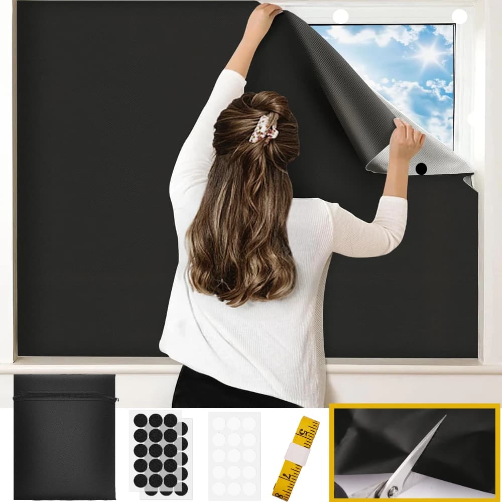 100% Verdunkelungsvorhänge für Schlafzimmer, Tragbare DIY-Fensterrollos ohne Bohren, Verdunkelungsrollos für Reisen, Wohnheim, Medienraum