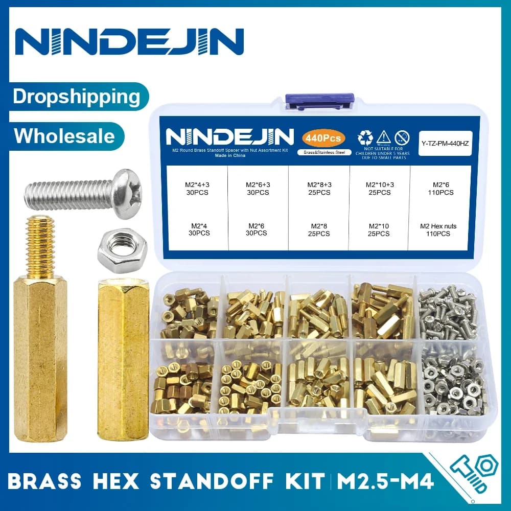 NINDEJIN Männlich Weiblich Messing Sechskant Abstandshalter Kit Bolzen Schraube Mutter Set M2,5 M3 M4 PCB Motherboard Sechskant Abstandshalter