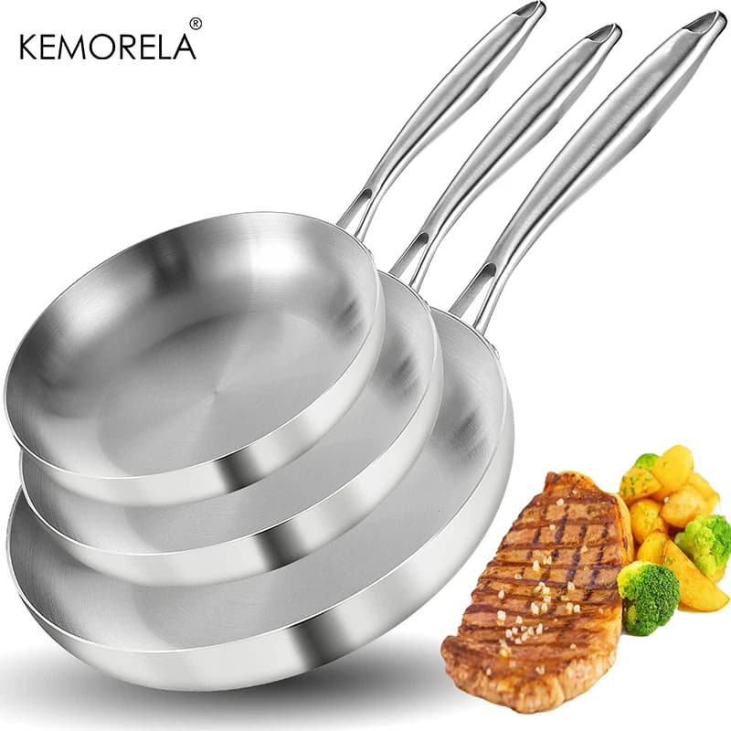 2/3PCS Bratpfanne 22/24/26/28CM 304 Edelstahl 2MM Dicke Wok pfanne 5-lagige Stahl Lebensmittelqualität Antihaft-Pfannen für Kochtopf