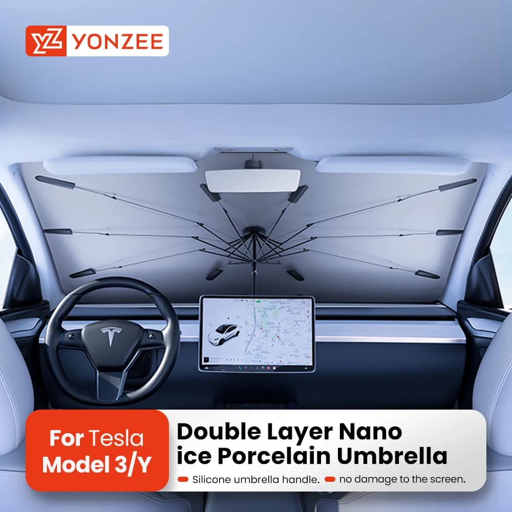 YZ Auto Sonnenschirm Regenschirm Für Alle Tesla Modell Schattierung Auto Sonnenschutz Schutz Sonnenschirm Sommer Sonne Windschutzscheibe Schutz