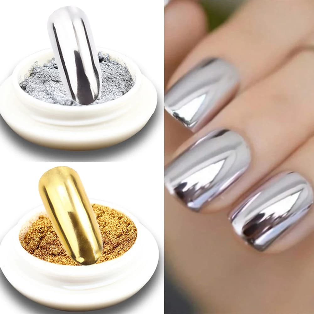 1Jar Metallic Spiegel Chrom Nagel Pulver Holographische Laser Silbrig Goldene Nagel Reiben Glitter Pigment UV Gel Polnisch Spiegel Powde