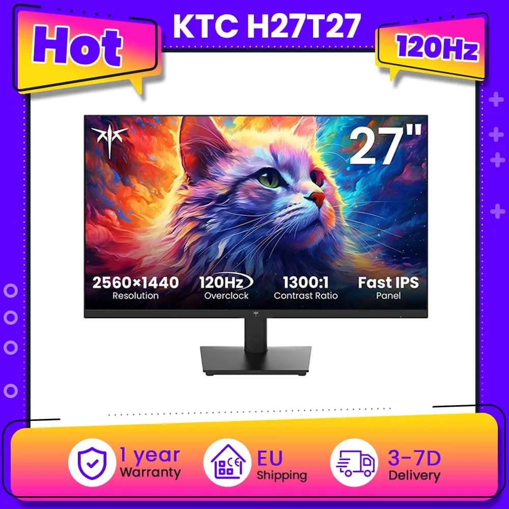 KTC H27T27 Büromonitor 27 Zoll 2560×1440 100 Hz Overdrive bis 120 Hz 2K QHD-Auflösung IPS-Panel HDR10 Low Blue Light Flimmerfrei