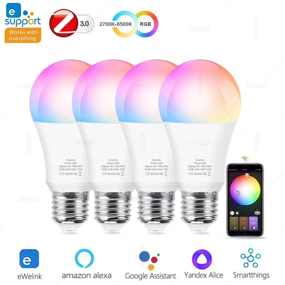15W 18W E27 Zigbee Smart Glühbirnen RGB E27 Led-lampe AC100-240V Smart Home Zigbee Lampe Funktioniert mit Alexa Google Home Smartthings
