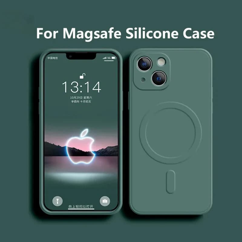 Magnetische kabellose Ladehülle für MagSafe für iPhone 17 16 14 13 12 11 15 Pro Max Mini XR XS – Weiche Flüssigsilikon-Rückabdeckung