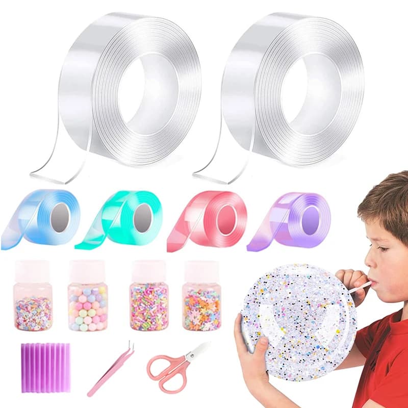 PET Nano Kleber Kneten Musik Doppelseitiges Klebeband Blasen Blasen Komplettes Set Nano Tape Blase Blasen Dekompression Spielzeug Aufkleber