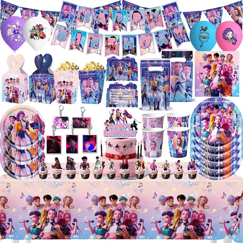 Heißer Anime-Themen-Geburtstagsdekorations-Set: Teller, Becher, Tischdecke, Ballons, Banner, Hintergrund, Geschenktüten, Schlüsselanhänger,