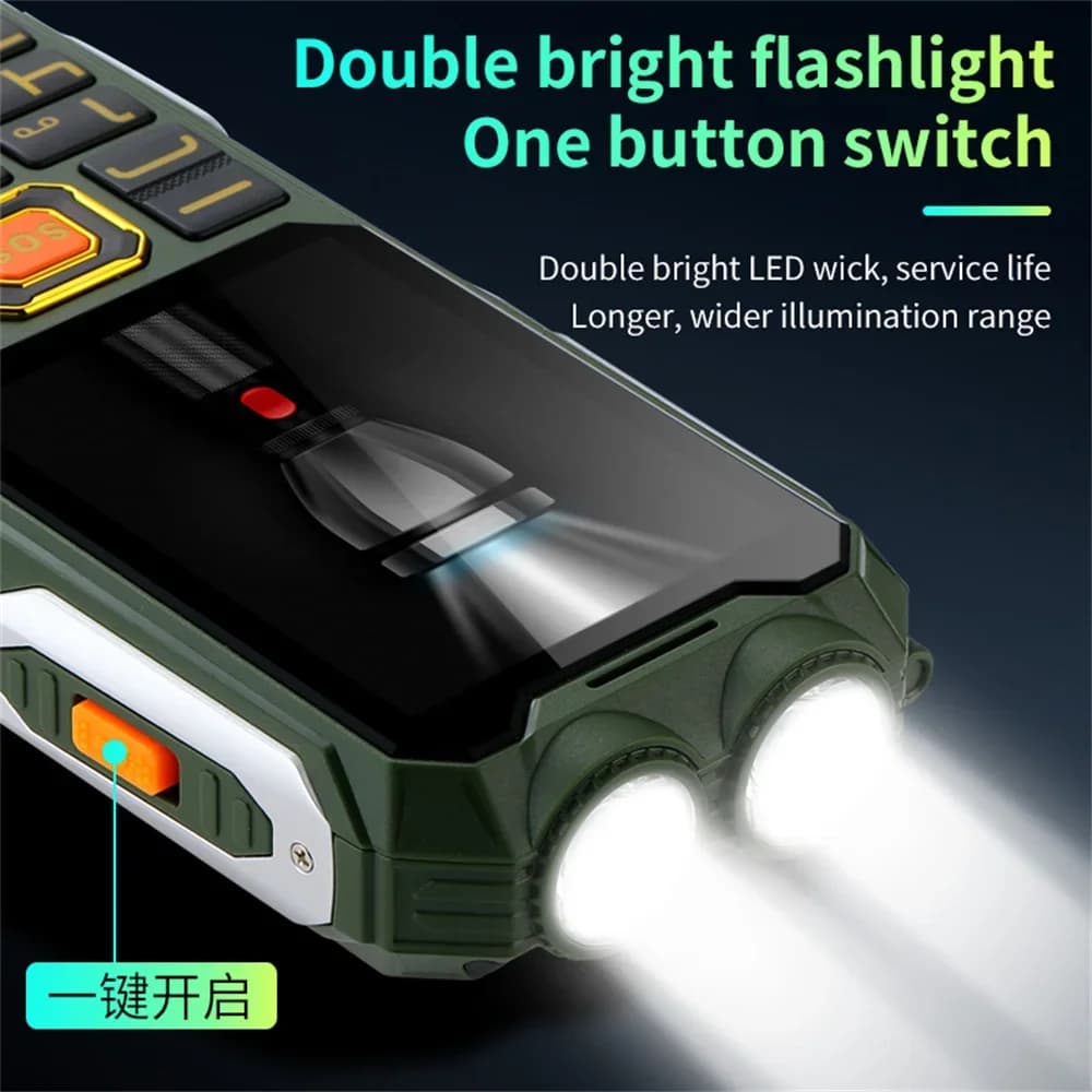 YeeMI Q8 4G Robustes Telefon 16800 mAh Großer Akku Dual-Taschenlampe 2,6 Zoll HD-Bildschirm Dual-SIM-Handy Große Taste Handy SOS
