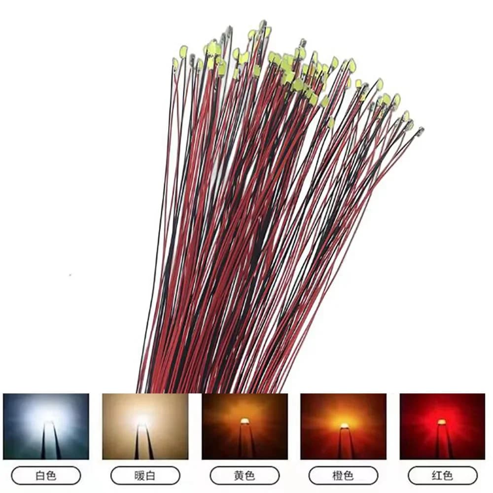 100 Stück/Set 0402 0603 0805 1206 LED SMD-Draht für Modelleisenbahn HO N OO Maßstab Rot Schwarz Vorverlöteter Mikro-Litz-Draht für Diorama und