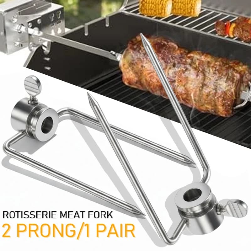 2/4 Zinken-Rotisserie-Gabel, 304 Edelstahl, Grill-Spießhalter, passend für 1/2 3/8 5/16 Zoll Stangen, Grills, Hähnchenbraten, Outdoor-Koch