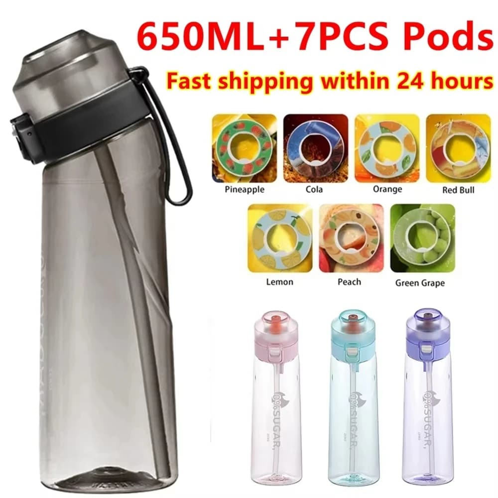 650 ml aromatisierte Wasserflasche, Sporttrinkflasche, Aromapads, Fruchtduft-Wasserbecher für Outdoor, Camping, Fitness, Mode