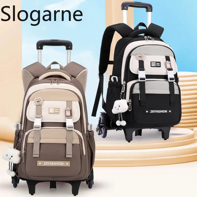 Kinder Rollrucksack Kinder Wasserdichte Schultasche mit Rädern Mittelschule Trolley Gepäck Rucksack Frauen Rucksack mit Rädern