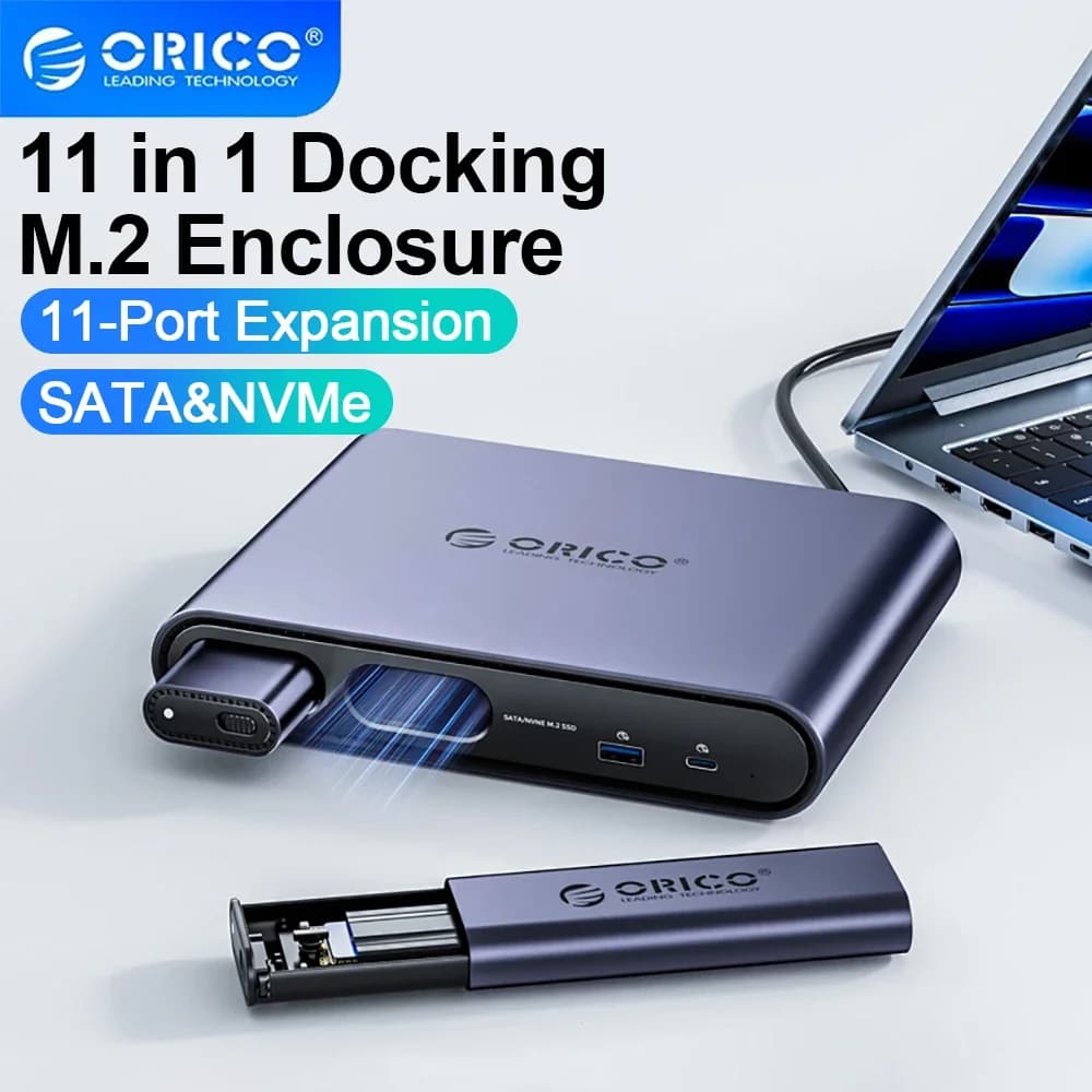 ORICO 11-in-1-USB-C-Dockingstation, USB-HUB-Adapter, M.2 NVMe-SSD-Gehäuse, 10 Gbit/s, 4K60 Hz, HDMI-USB-C-Dockingstation mit dreifachem Display