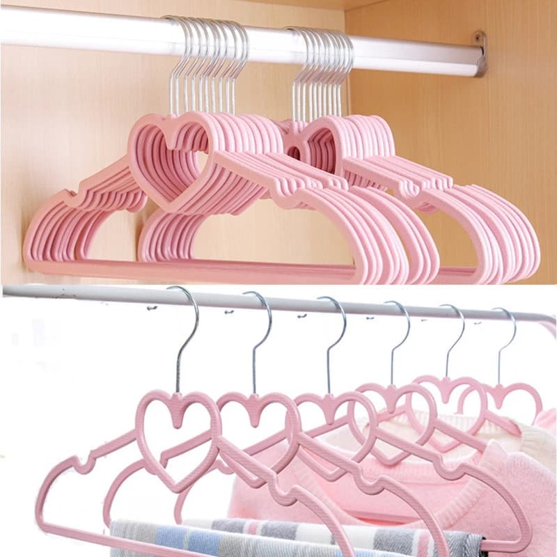 10PCS Kleiderbügel Durable Aufhänger ABS Herz Muster Kleiderbügel Für Erwachsene Kinder Kleidung Hängen Liefert (Rosa)