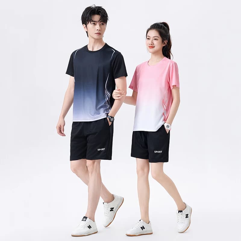 CHRLCK Unisex Farbverlauf Fitness Kleidung Eis Seide Schnell Trocknend T-shirt Anzüge Kurzarm Laufanzug Gym Training Sets Sport