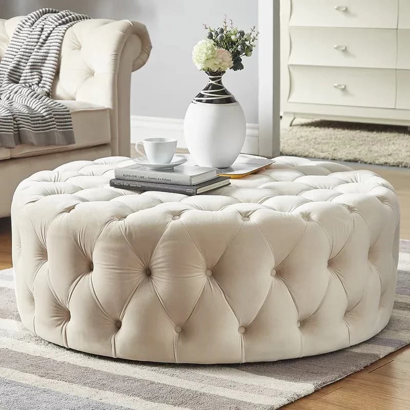 90 cm nordischer runder Hocker für Ankleidezimmer, Schlafzimmer, Wohnzimmer, Samt, Ottomane, Fußstütze, Bank, bequemer Schuhhocker, modisch