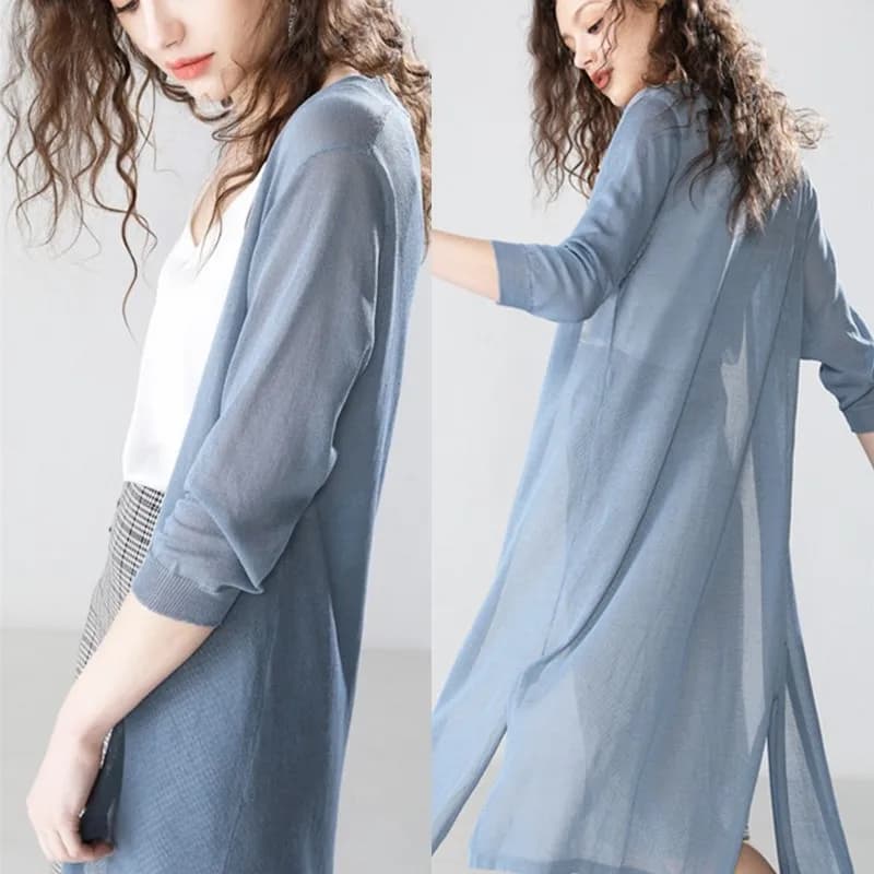 Damen Sonnenschutzkleidung Dünner Langer Cardigan Weicher Einfacher Einfarbiger Strickpullover Damen Mantel Jacke Damen Schal Oberbekleidung
