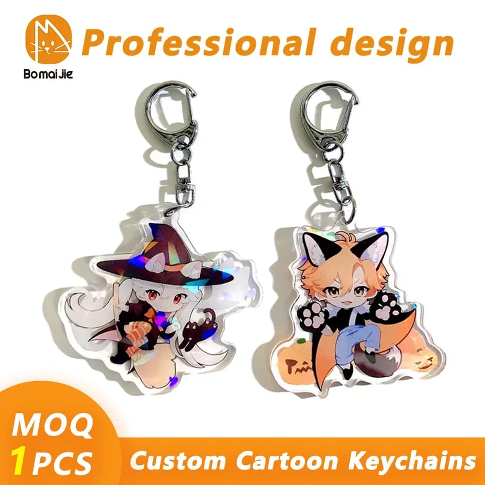 Benutzerdefinierter Schlüsselanhänger Cartoon Acryl Schlüsselanhänger Foto Maßgeschneiderte Anime Charms Hologramm Klare personalisierte Designer