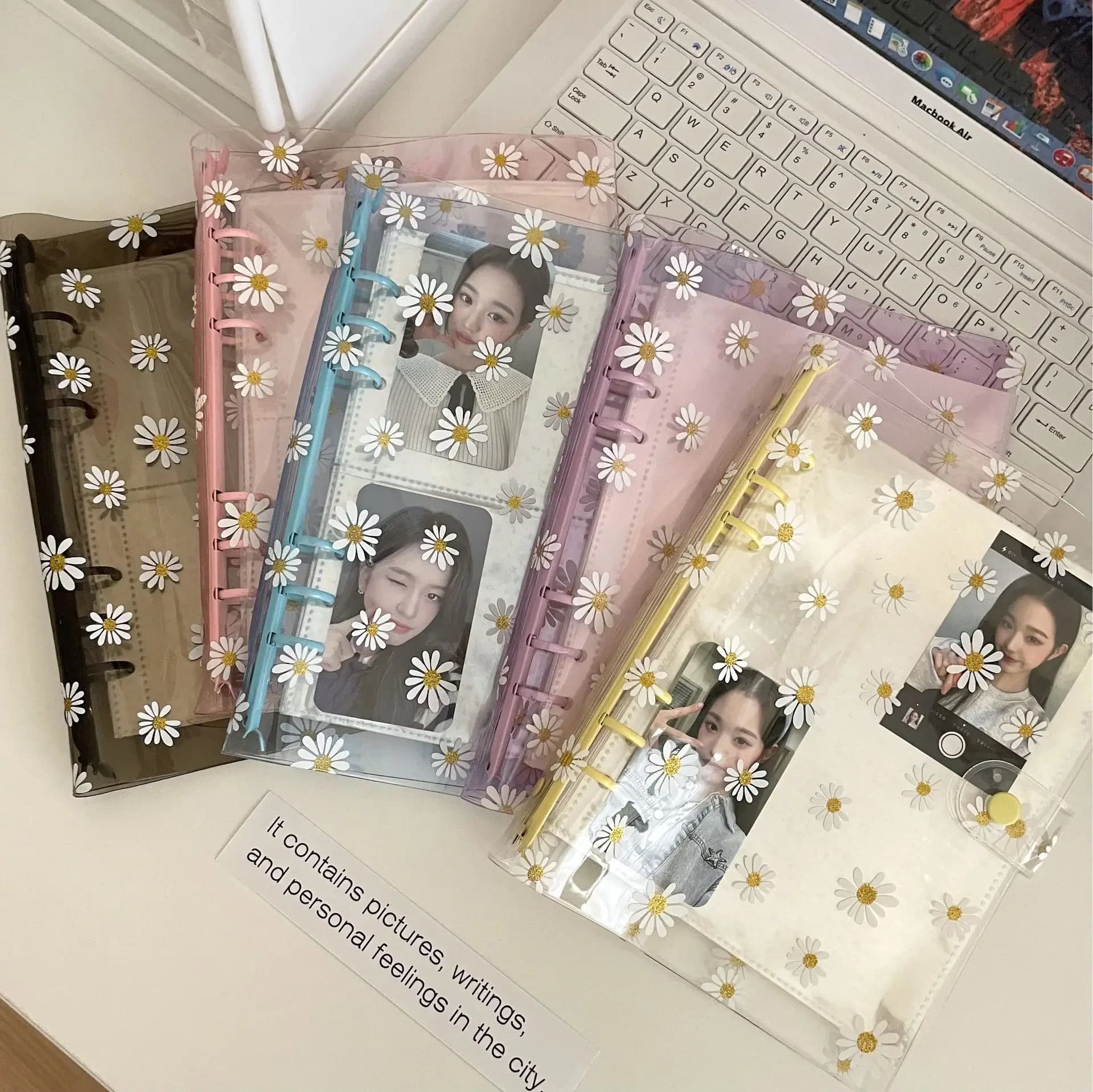 Transparenter Daisy A5 Ordner Kpop Fotoalbum Organizer Fotokarten-Sammelbuch mit 6 Ringen Tagebuch Schulbedarf