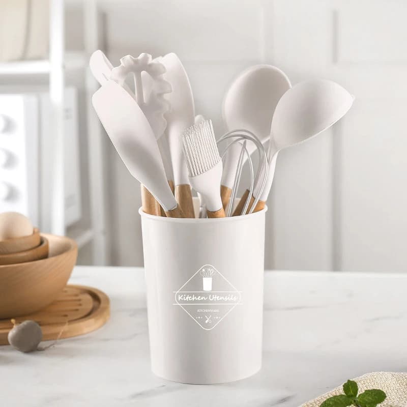 Nicht-stick Silikon Geschirr Kochutensilien Set Kochgeschirr Spachtel Schaufel Schneebesen Holzgriff Küche Kochen Werkzeug Set