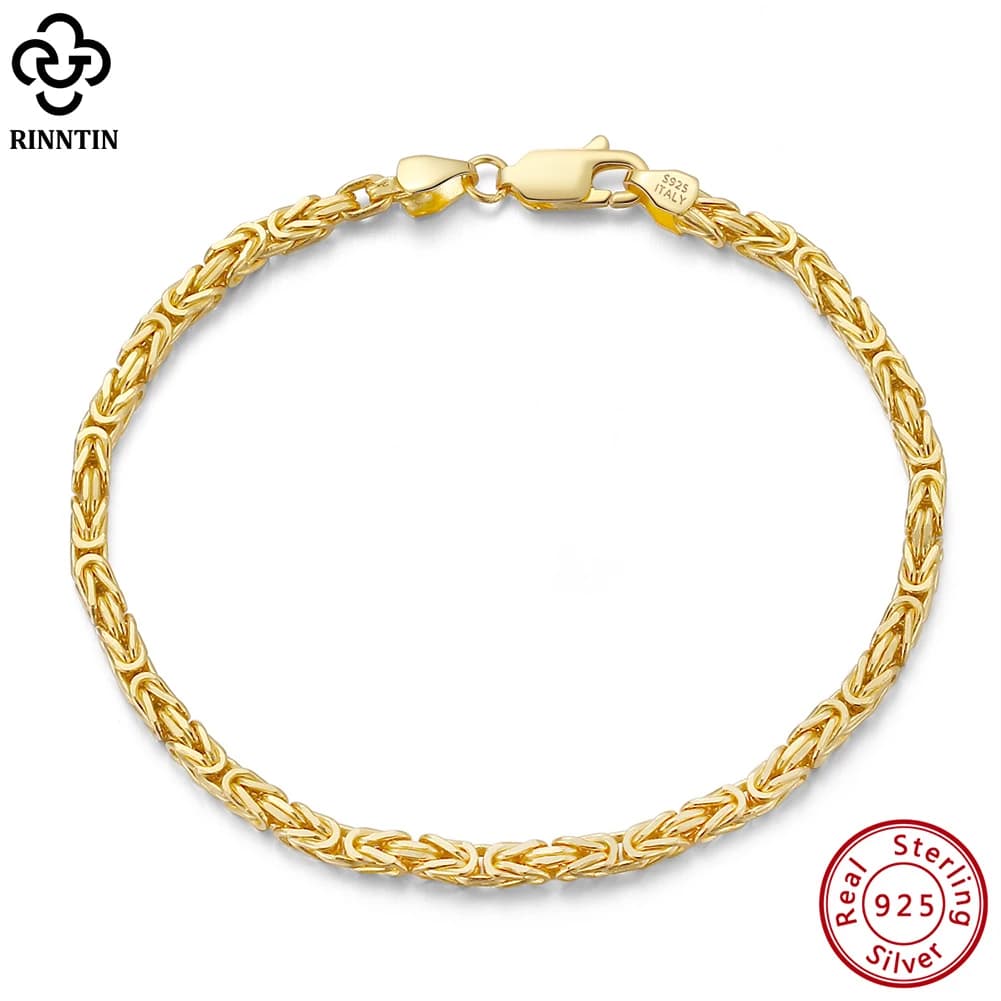 Rinntin Luxus-Armband aus 925er-Sterlingsilber, italienisches 2,5 mm flaches byzantinisches Gliederkettenarmband für Damen, handgefertigtes Armband,