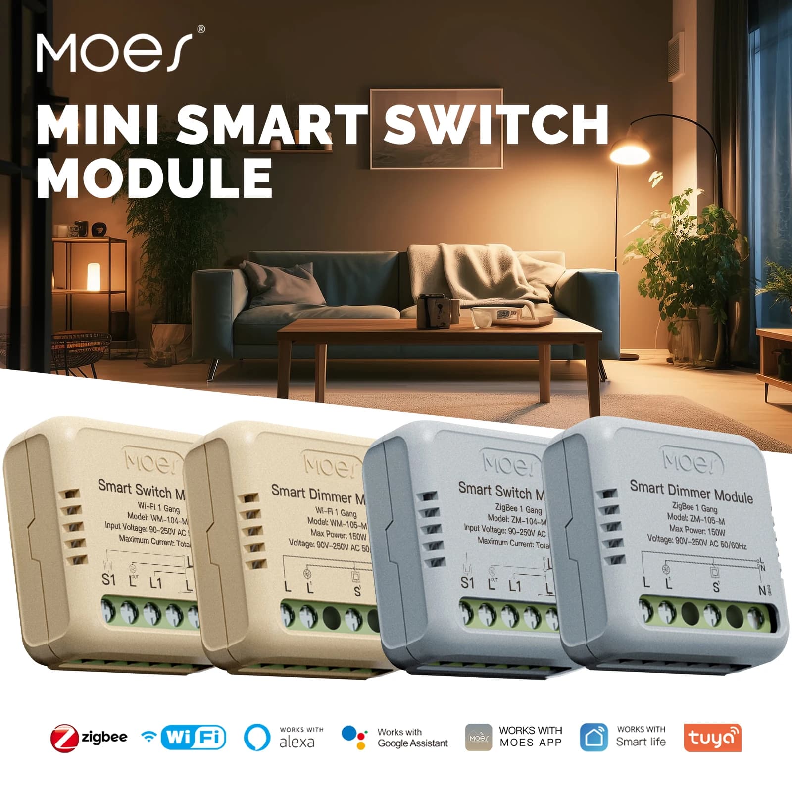 MOES Mini Tuya WiFi/Zigbee Smart Switch DIY Modul Licht Schalter 1/2 Gang Fernbedienung Arbeit Alexa Google Hause