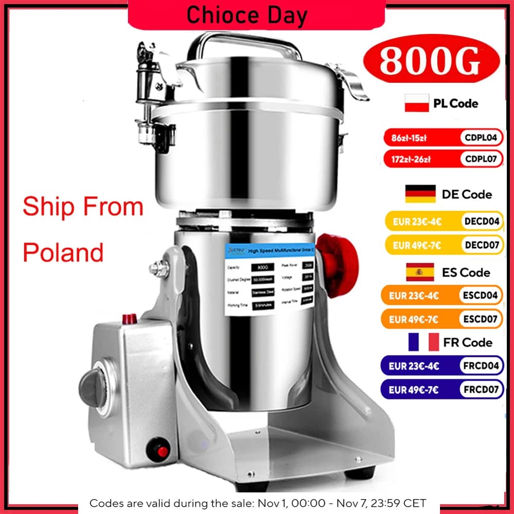 Teile Kostenloser Große Kapazität 800G 3000W Kräutermühle Kaffeemaschine Getreide Gewürze Mühle Medizin Weizen Mixer Trockenfuttermühle