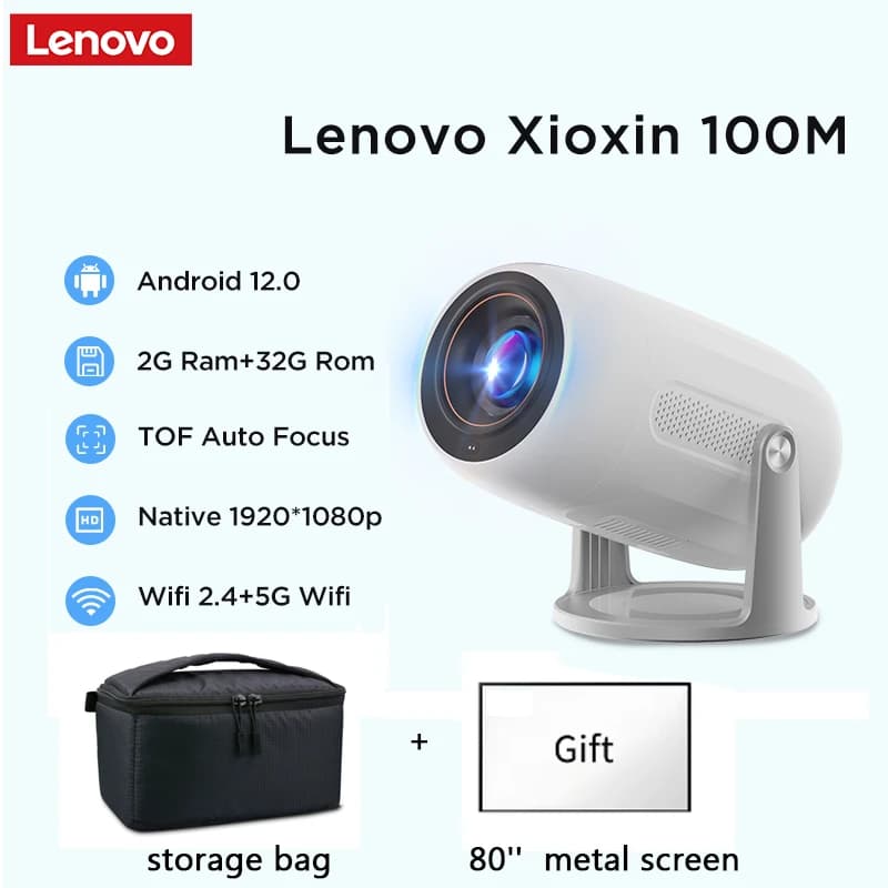 Lenovo Tragbarer 4K-Videoprojektor 100 m Android 12 WIFI 6 TOF No-Sense Autofokus Outdoor-Full-HD-Projektor Film Heimkino
