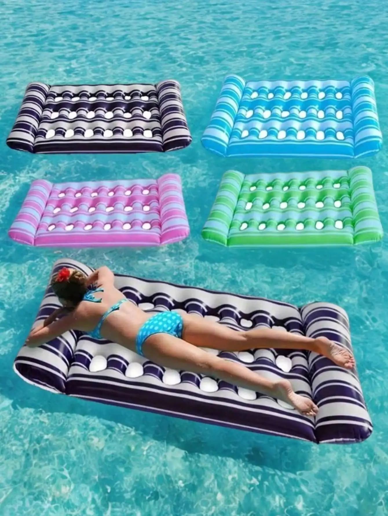 1 Stück Sommer Faltbare Wasserhängematte Aufblasbare Schwimmende Matratze PVC Schwimmsessel für Pool und Strand Erwachsenen-Luftmatratze